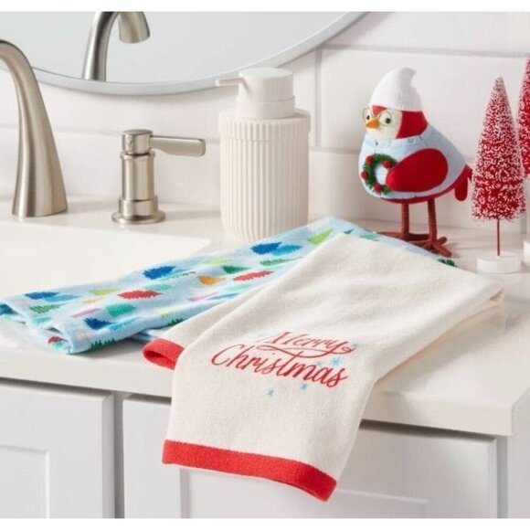 Target 2 Pack 'Merry Christmas' Hand Towels Cream Blue Wondershop™. B31 - Picture 10 of 10